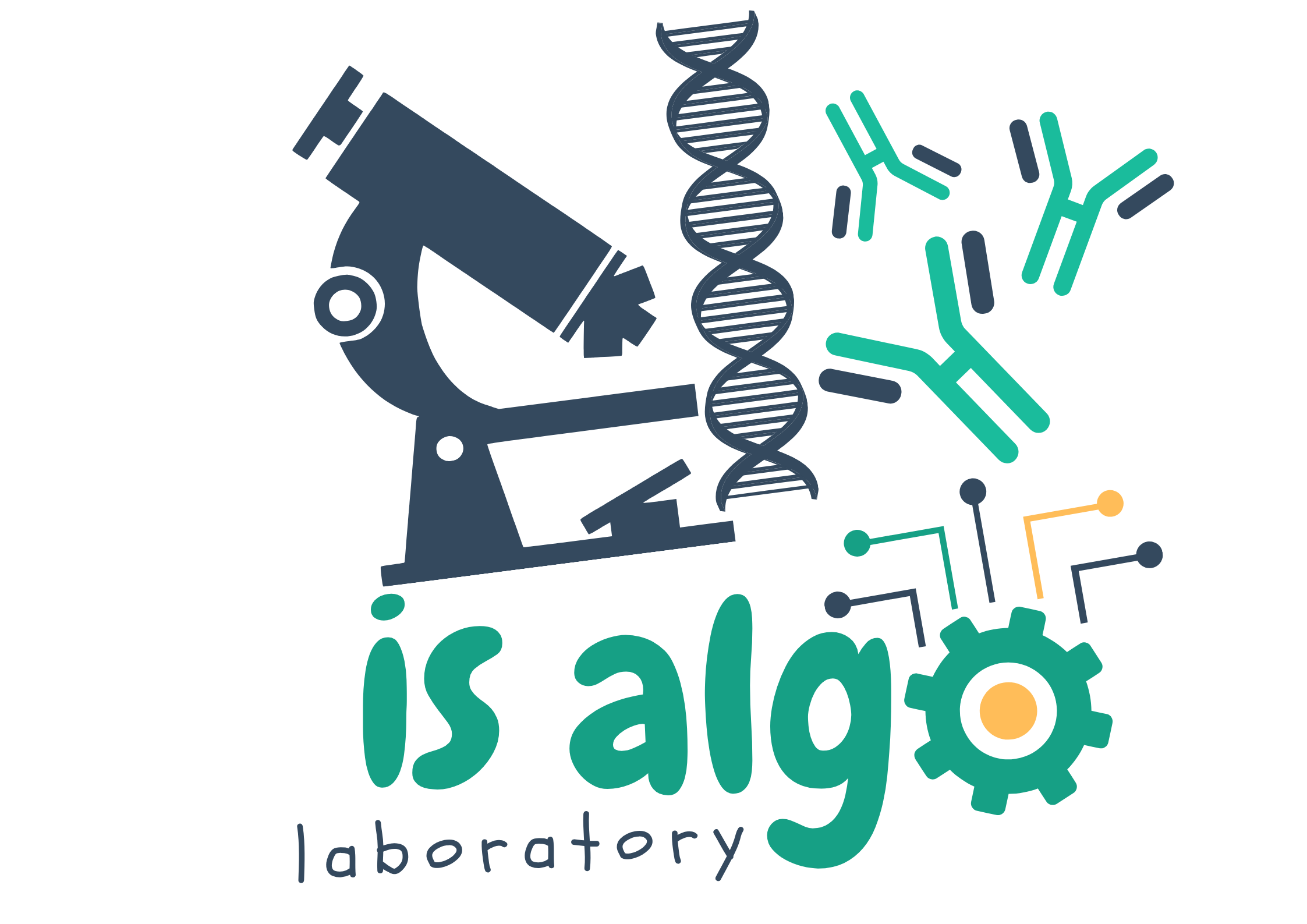 ISALGO laboratory logo — a microscope, DNA helix, antibodies and a gear